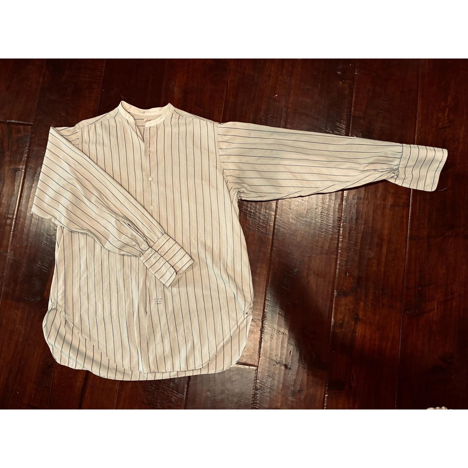 Vntg 1950s E&W Cluett Peabody Striped Dress Shirt 15.5x35 Frch Cuffs Band Collar